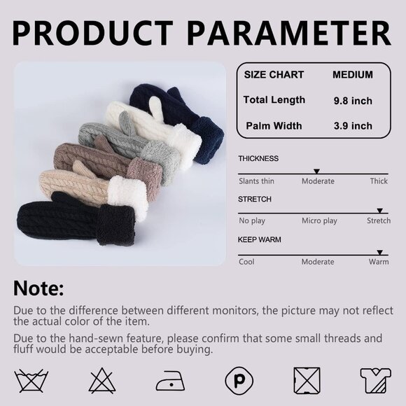 Women's Gray White Winter Warm Imported Fleece Lining Wool Knit Thick Gloves - Picture 5 of 7